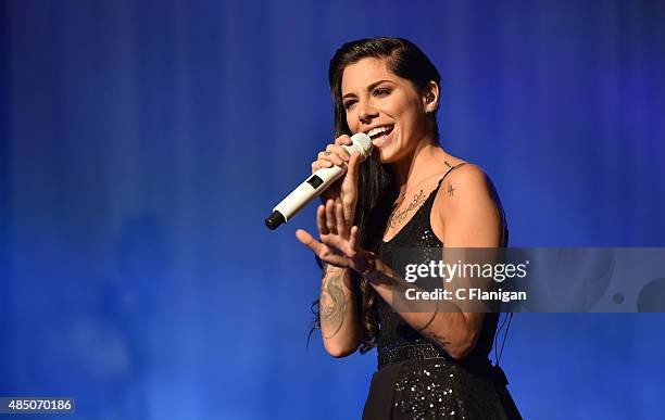 Christina Perri performs during the 'Girls Night Out, Boys Can Come Too Tour' at Weill Hall - Green Music Center, Sonoma State University on August...