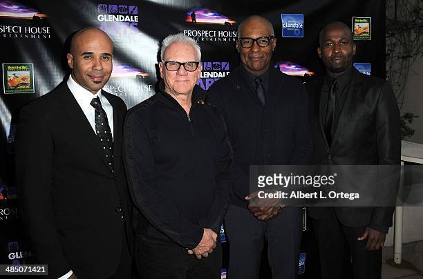 Producer Chris Roe, actors Malcolm McDowell, Michael Dorn and producer Tegan Summer attend the Malcolm McDowell Series Of Q&A Screenings for "Star...