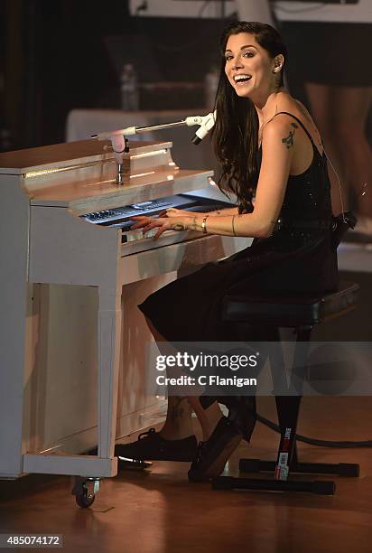 Christina Perri performs during the 'Girls Night Out, Boys Can Come Too Tour' at Weill Hall - Green Music Center, Sonoma State University on August...