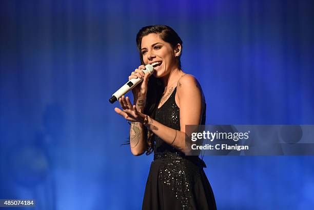 Christina Perri performs during the 'Girls Night Out, Boys Can Come Too Tour' at Weill Hall - Green Music Center, Sonoma State University on August...