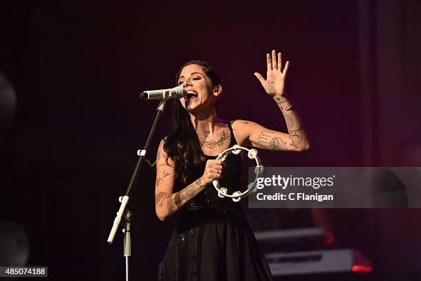 Christina Perri performs during the 'Girls Night Out, Boys Can Come Too Tour' at Weill Hall - Green Music Center, Sonoma State University on August...