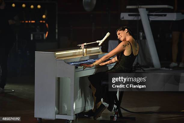 Christina Perri performs during the 'Girls Night Out, Boys Can Come Too Tour' at Weill Hall - Green Music Center, Sonoma State University on August...