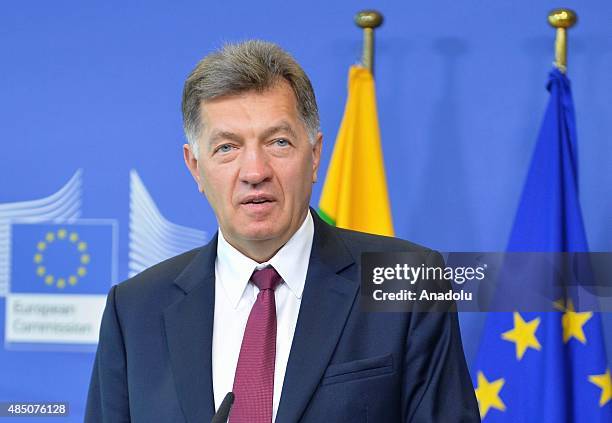 Lithuanian Prime Minister Algirdas Butkevicius holds a press conference with European Commissioner for Agriculture and Rural Development Phil Hogan...