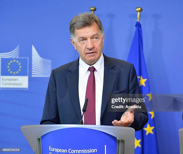 Lithuanian Prime Minister Algirdas Butkevicius holds a press conference with European Commissioner for Agriculture and Rural Development Phil Hogan...