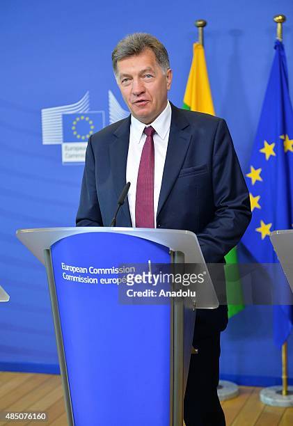 Lithuanian Prime Minister Algirdas Butkevicius holds a press conference with European Commissioner for Agriculture and Rural Development Phil Hogan...