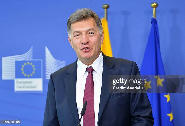 Lithuanian Prime Minister Algirdas Butkevicius holds a press conference with European Commissioner for Agriculture and Rural Development Phil Hogan...