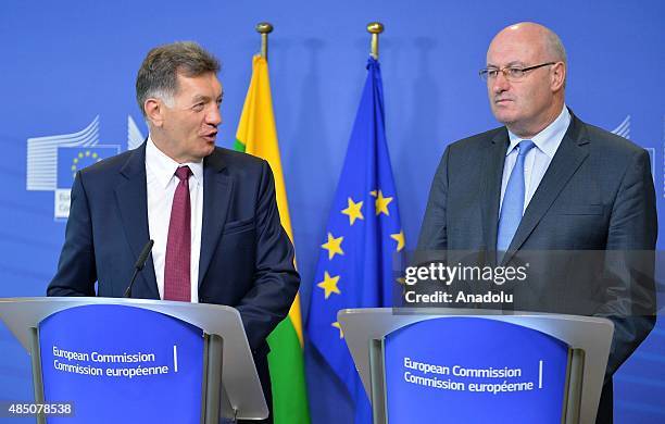 Lithuanian Prime Minister Algirdas Butkevicius and European Commissioner for Agriculture and Rural Development Phil Hogan hold a press conference...