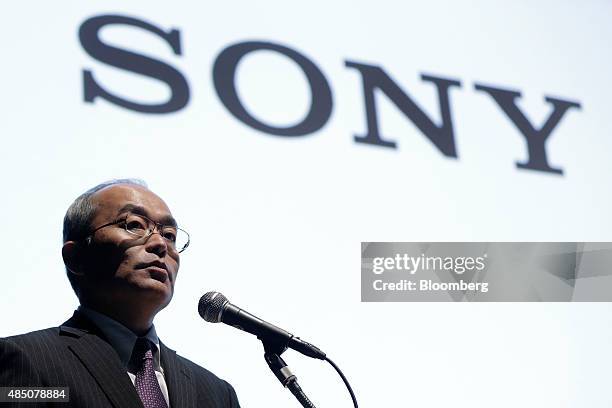 Hiroki Totoki, president and chief executive officer of Sony Mobile Communications Inc., speaks during a news conference in Tokyo, Japan, on Monday,...