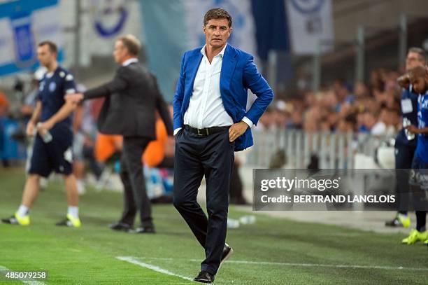 Marseille's Spanish head coach Jose Miguel Gonzalez Martin del Campo aka Michel looks on during the French L1 football match Olympique de Marseille...