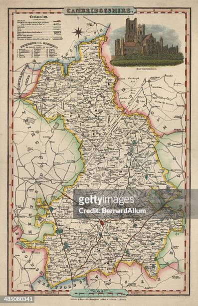 antique map of cambridgeshire - cambridge england stock illustrations