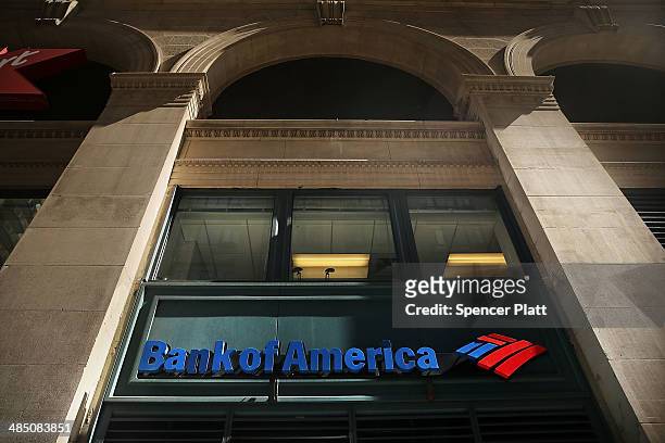 Sign for a Bank of America branch is viewed on April 16, 2014 in New York City. As the nation's second-largest bank continues to struggle with...