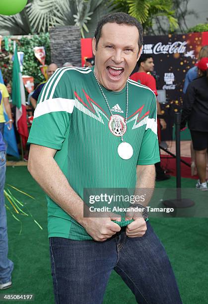 Alan Tacher poses during FIFA World Cup Trophy Tour on the set of Despierta America at Univision Headquarters on April 16, 2014 in Miami, Florida.