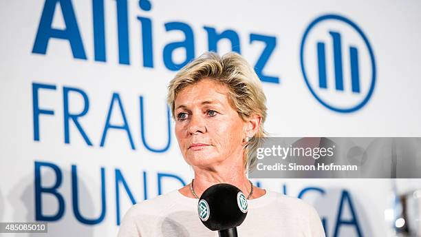 Silvia Neid, head coach of the German Womens national football team, attends the Allianz Women's Bundesliga season opening press conference at DFB...