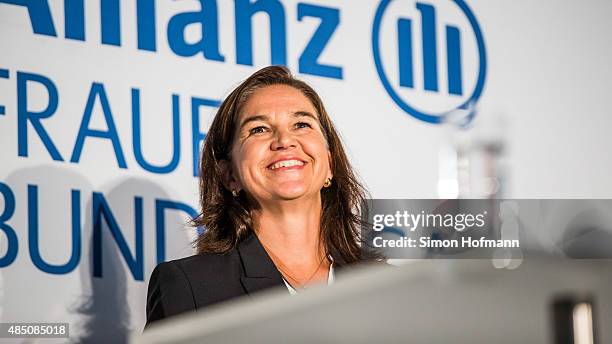 Heike Ullrich of the DFB attends the Allianz Women's Bundesliga season opening press conference at DFB Headquarters on August 24, 2015 in Frankfurt...