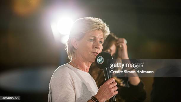 Silvia Neid, head coach of the German Womens national football team, attends the Allianz Women's Bundesliga season opening press conference at DFB...