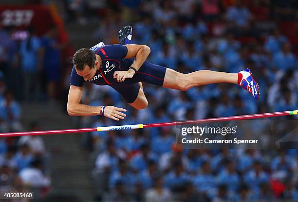 Renaud Lavillenie of France competes in the Men's Pole Vault final during day three of the 15th IAAF World Athletics Championships Beijing 2015 at...