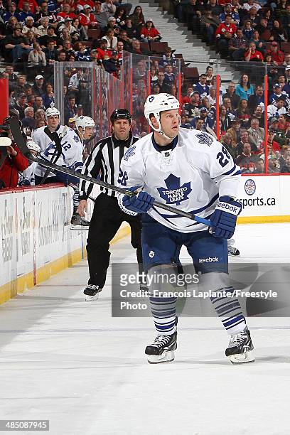 Colton Orr of the Toronto Maple Leafs skates against the Ottawa Senators on April 12, 2014 at Canadian Tire Centre in Ottawa, Ontario, Canada.