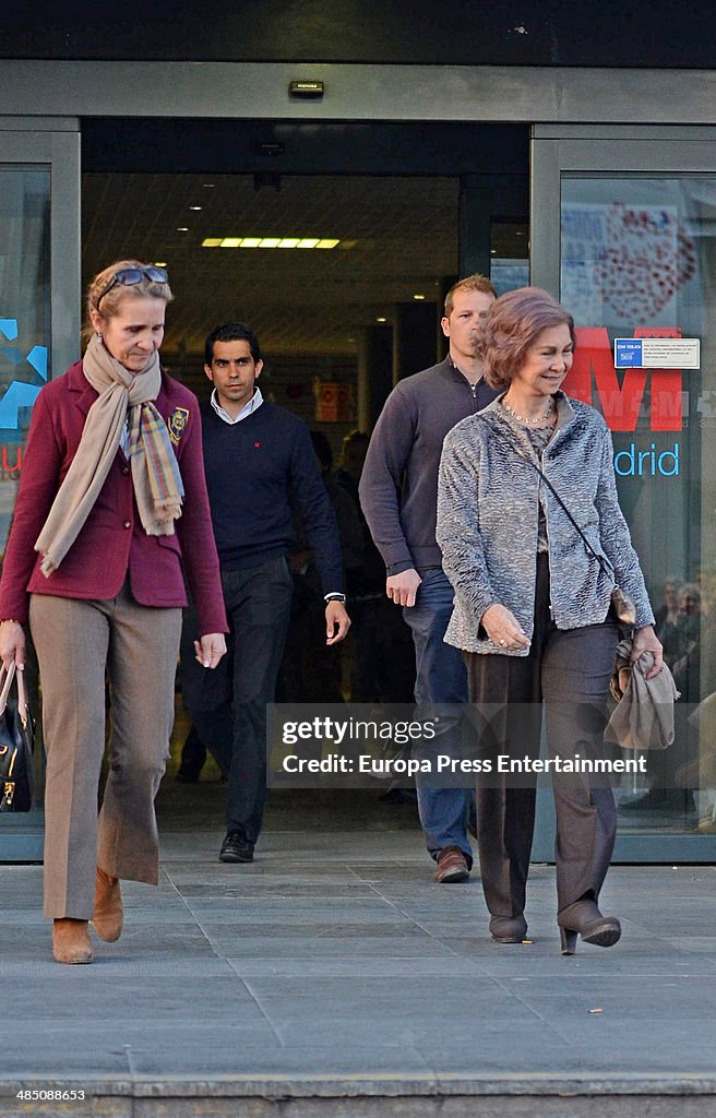 Queen Sofia and Princess Elena of Spain Visit La Paz Hospital