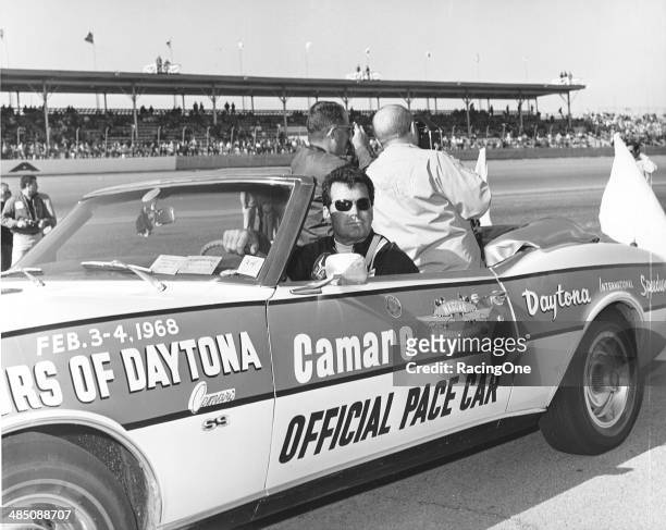 February 3, 1968: Actor James Garner drove the Chevrolet Camaro pace car at Daytona International Speedway for the start of the 24 Hours of Daytona.