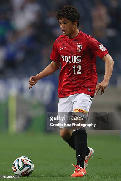 Mizuki Hamada of Urawa Red Diamonds in action during the J.League Yamazaki Nabisco Cup match between Urawa Red Diamonds and Tokushima Voltis at...