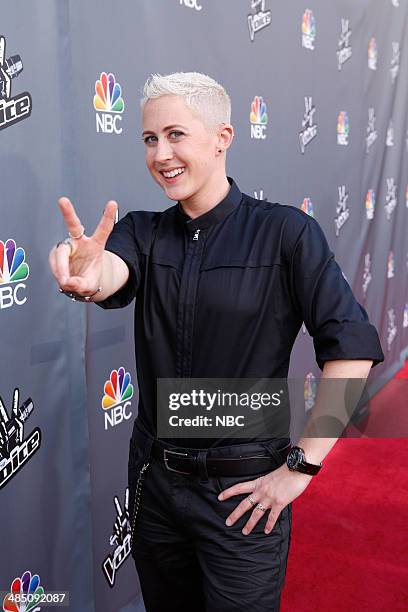 Pictured: Kristen Merlin arrives at the top 12 artists of NBC's Emmy award winning hit "The Voice" at City Walk in Universal City, CA. --