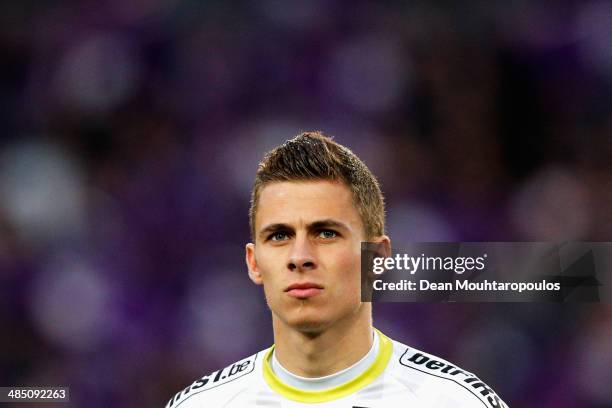 Thorgan Hazard of Zulte looks on prior to the Jupiler Pro League match between RSC Anderlecht and Zulte Waregem at Constant Vanden Stock Stadium on...