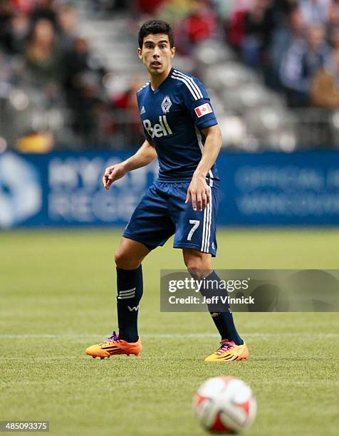 Sebastian Fernandez of the Vancouver Whitecaps FC during their MLS game against the Colorado Rapids April 5, 2014 in Vancouver, British Columbia,...