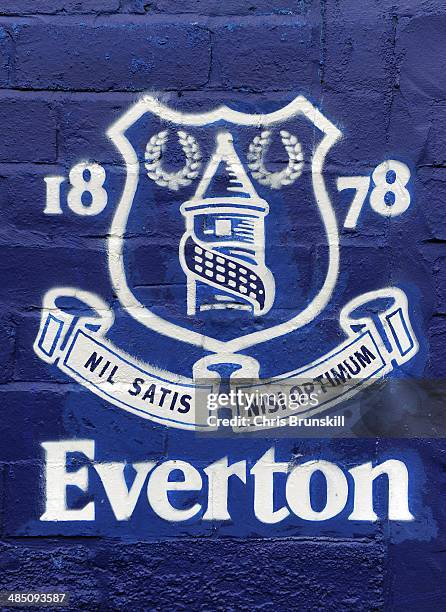 The Everton club crest is seen outside the stadium ahead of the Barclays Premier League match between Everton and Crystal Palace at Goodison Park on...