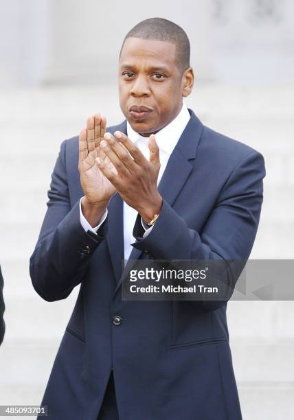 Jay Z aka Shawn Carter attends the announcement of The Budweiser Made in America Music festival held at Los Angeles City Hall on April 16, 2014 in...