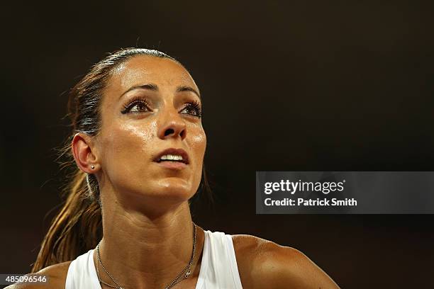 Ivet Lalova Collio of Bulgaria looks on after competing in the Women's 100 metres final during day three of the 15th IAAF World Athletics...