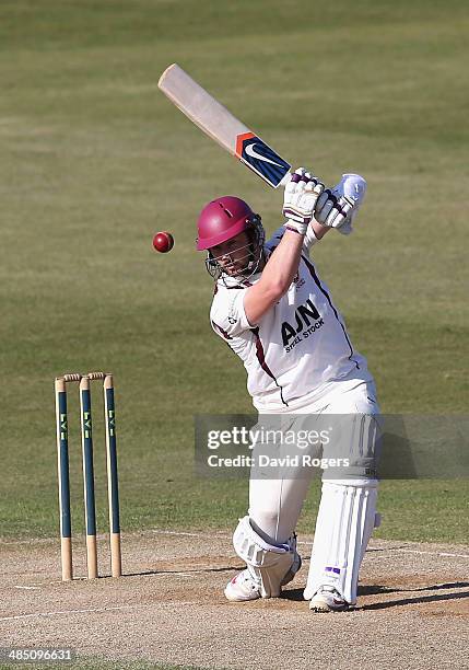 Steven Crook of Northamptonshire bats during the fourth day of the LV County Championship Division One match between Northamptonshire and Durham at...