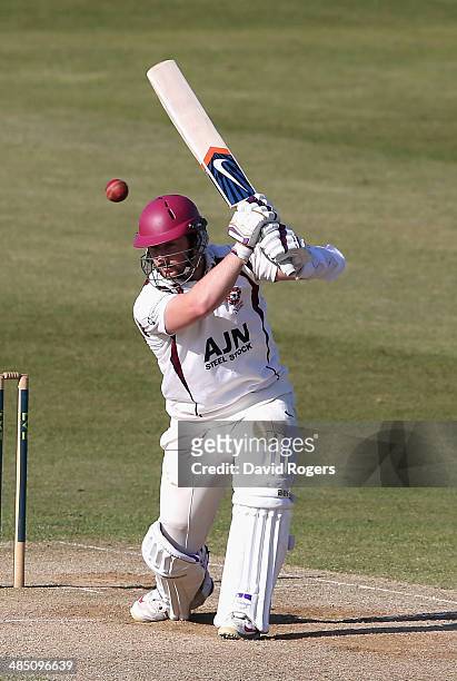 Steven Crook of Northamptonshire bats during the fourth day of the LV County Championship Division One match between Northamptonshire and Durham at...