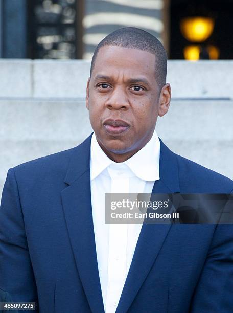 Rapper Shawn "Jay Z" Carter attends the announcement of the "Budweiser Made In America" Music Festival at Los Angeles City Hall on April 16, 2014 in...