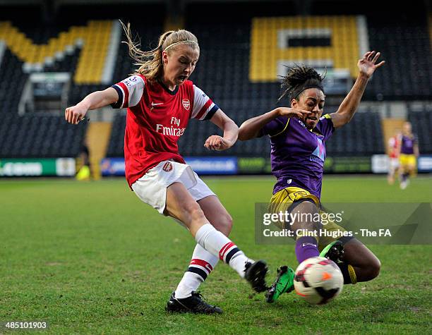 Jess Clarke of Notts County Ladies FC tackles Liah Williamson of Arsenal Ladies FC during the FA WSL 1 match between Notts County Ladies FC and...