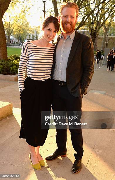 Jessica Raine and Tom Goodman Hill attend a private view of The Motion Photography Prize exhibition at the Saatchi Gallery on April 16, 2014 in...