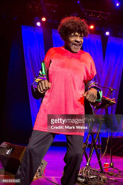 Sly Stone makes a rare appearance performing his song "if you want me to stay" with The Family Stone during Hippiefest 2015 at Count Basie Theater on...