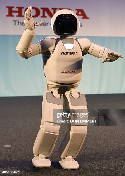 Honda North America makes their North American debut of their new Asimo Robot at a news conference domonstration April 16, 2014 in New York. The new...