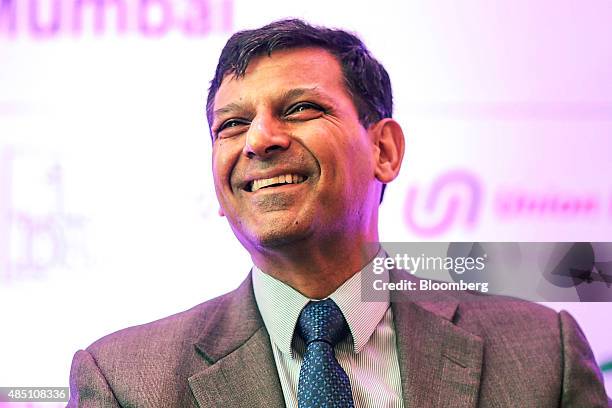 Raghuram Rajan, governor of the Reserve Bank of India, reacts at the FIBAC banking conference in Mumbai, India, on Monday, Aug. 24, 2015. The...