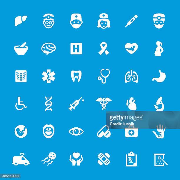hospital and medicine vector icons set - fetus heart stock illustrations