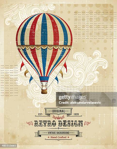 ilustraciones, imágenes clip art, dibujos animados e iconos de stock de globo aerostático vintage en fondo - globo rojo