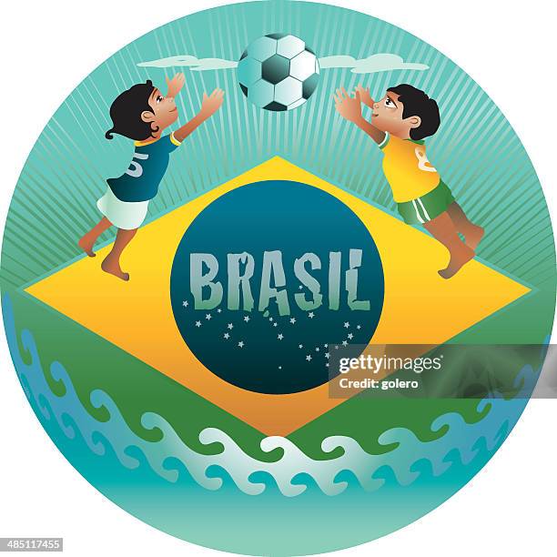 soccer icon with playing kids - rio mascot stock illustrations