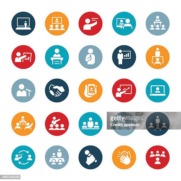 business meetings and presentations icons - awards ceremony stock illustrations