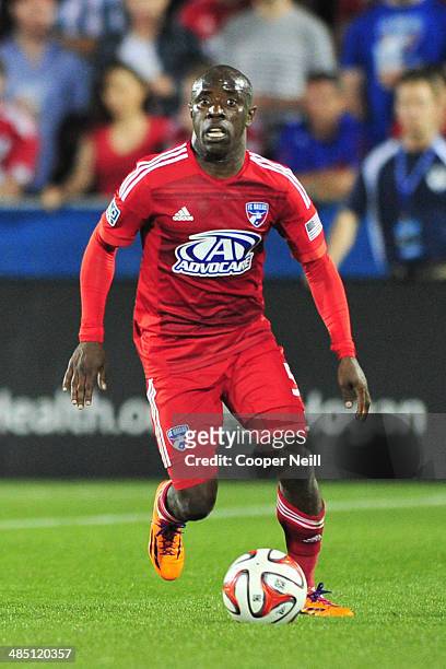 Jair Benitez of the FC Dallas controls the ball against the Seattle Sounders FC on April 12, 2014 at Toyota Stadium in Frisco, Texas.