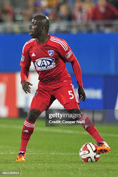 Jair Benitez of the FC Dallas controls the ball against the Seattle Sounders FC on April 12, 2014 at Toyota Stadium in Frisco, Texas.