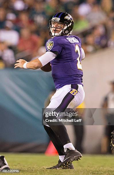 Bryn Renner of the Baltimore Ravens plays in the game against the Philadelphia Eagles on August 22, 2015 at Lincoln Financial Field in Philadelphia,...