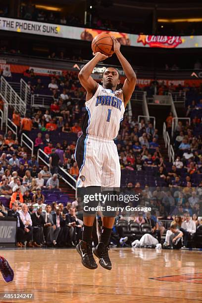 Doron Lamb of the Orlando Magic shoots the ball against the Phoenix Suns on March 19, 2014 at U.S. Airways Center in Phoenix, Arizona. NOTE TO USER:...