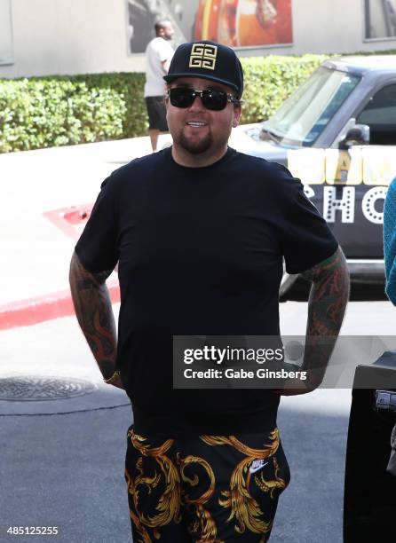 Television personality Austin "Chumlee" Russell from History's "Pawn Stars" television series arrives at the Riviera Hotel & Casino on April 16, 2014...