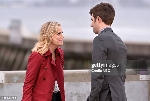 Moving Up" Episode 621/622 -- Pictured: Amy Poehler as Leslie Knope, Adam Scott as Ben Wyatt --