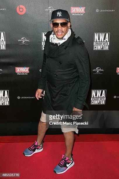 Didier Morville a.k.a. Joey Starr attends the 'NWA Straight Outta Compton' Premiere at UGC Cine Cite Bercy on August 24, 2015 in Paris, France.