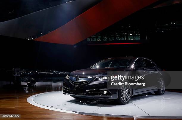 The 2015 Honda Motor Co. Acura TLX luxury sport sedan is displayed after the unveiling at the 2014 New York Auto Show in New York, U.S., on...